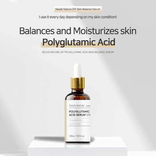 Polyglutamic Acid 10% Facial Serum for Face ? NEEDS NATURE DIY Hydrating Booster with Hyaluronic Acid & Allantoin | Korean Skincare for Dry, Sensitive Skin | 30ml