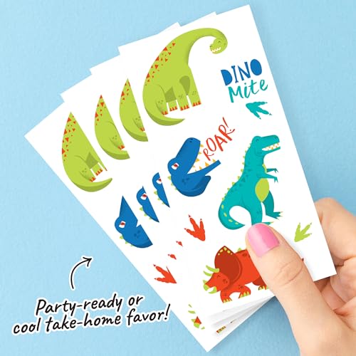 Big Dot of Happiness Roar Dinosaur Temporary Tattoos for Kids, Birthday Party Favors, Kids Tattoo Favor Kit, T-Rex Party Decorations, Boy Dino Party Supplies, 12 Sheets
