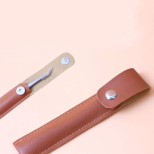 4 Pcs PU Leather Empty Tweezers Pouch Eyelash Extension Tweezer Holder Bag, Brown