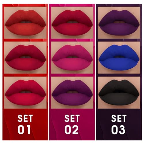 3 Colors Red Matte Liquid Lipstick Set, Burgundy Ruby Red Lip Gloss for Women, Vampy Halloween Makeup, High Impact Long Lasting Lip Stain, Nonstick Cup Smudge Proof & Waterproof Velvet Lip Tint