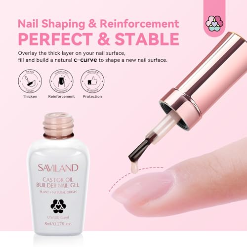 SAVILAND Gel Builder Set: 12 Translucent Colors Castor Oil Builder in a Bottle Vitamin E Hard Gel for Nails Extension Strengthener as Gifts for Women Home DIY Salon Nail Care Repair