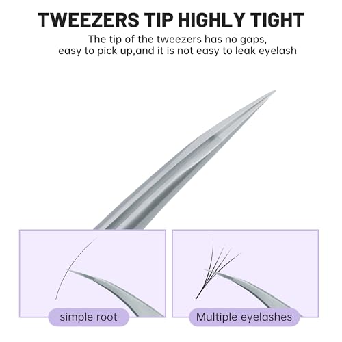 High Precision Lash Tweezers for Individual and Volume Eyelash Extensions Premium Stainless Steel Curved Fiber Tip Professional Isolation Tweezer