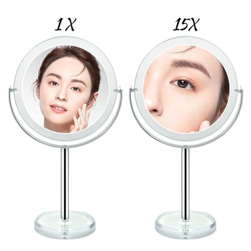 Snowflakes Double Sided 1X / 15X Magnifying Makeup Mirror with Stand - 6.7 Inch Tabletop Vanity Mirror for Bathroom or Bedroom with 360¡Æ Rotation.