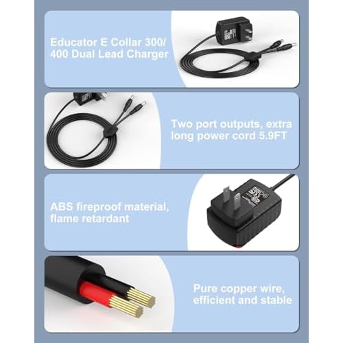 Training Collars Charger Compatible with Educator 800 and 1200 Series ET-800, ET-802, K9-800, K9-802, UL-1200, UL-1202, WF-1200, WF-1202 Training Collars.