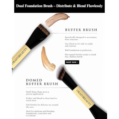 Professional Dual-Ended Foundation Brush & Contour Brush 2-in-1 Makeup Brush for Liquid, Cream & Powder, Large Buffing & Precision Tips,Soft Vegan Bristles, Streak Free,OrainiBeauty