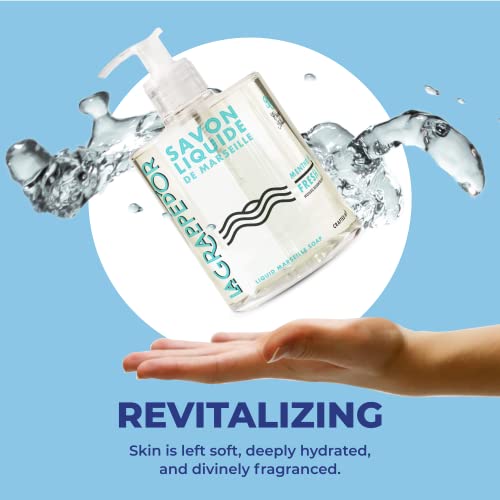La Grappe d'Or Fresh Mint Marseille Hand Soap with Essential Oils | Handmade in France from Moisturizing Organic Olive & Coconut Oil | Natural, Cruelty-Free & Vegan, 16.90 oz Liquid