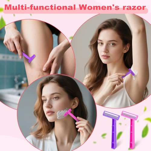 Women's Disposable Razors Individually Wrapped Twin Blade,Disposable Razors Women Bulk with Clear Safety Cap for Men Women Camping Traveling Home Bathing Hotel (pink and purple, pack of 30)