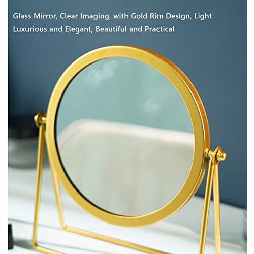 Iron Tabletop Makeup Mirror, Round Swivel Desktop Stand Mirror, 360¡ÆRotation One-Sided Dressing Table Mirror(Golden)