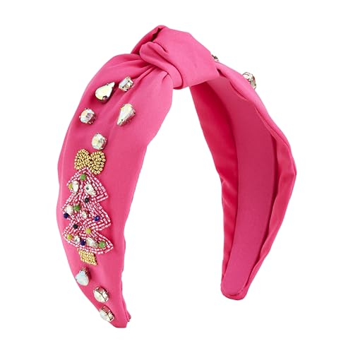 Mud Pie Women Holiday Beaded Headband, Pink, outer width 3" | knot height 1 1/4"