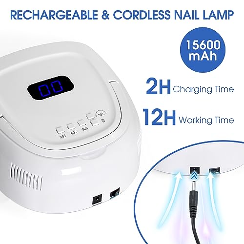 UV LED Nail Lamp, 60W Cordless Nails Lamp Professional LED Nail Light for Gel Nails Nail Dryer with 42 Beads, Perfect for Salon Manicure, Pedicure(White)