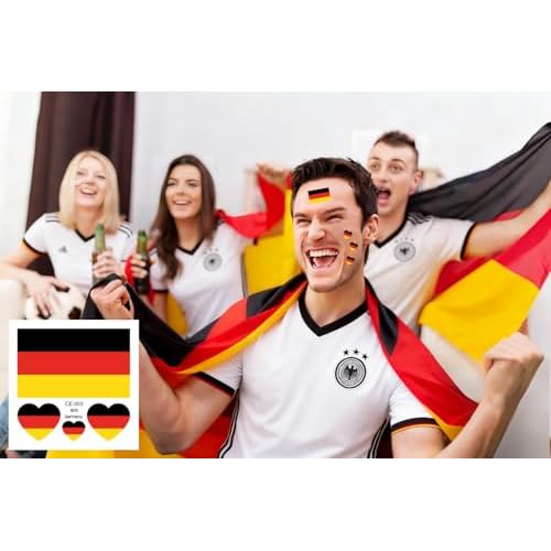 10 Sheets Germany Flag 2022 World Cup Temporary Face Tattoos Stickers£¬40 Pcs Football National Flag Removable Fake Tattoos, For Men Kids Women (Germany)