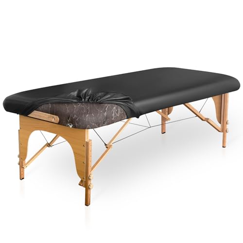 PU Leather Massage Table Cover Wipeable Vinyl Massage Table Cover Waterproof & Oilproof Lash Bed Covers Fitted 32" Wide (Black, 1 PCS)