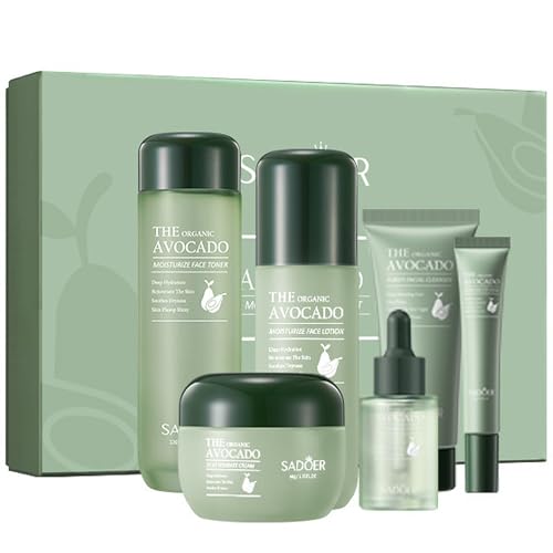 Avocado Skincare Sets, 6pcs Skin Care Gift Set with Lip Balm, Toner, Lotion, Face Serum, Eye Cream For Hydrating Skin, Anti-Aging Skin For Women Teen Girls (Extra Large, 6, Count)