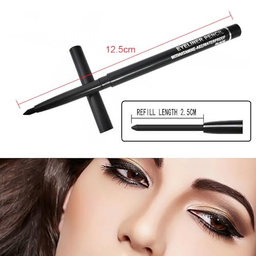 10PCS Black Automatic Waterproof Inner Eyeliner, Eyeshadow & Eyebrow Pencil ? Multi-Use Cream Pen for Liner, Shadow & Brows,Matte Quick Dry Eye Pencils, Smudge Proof, Delineador de ojos
