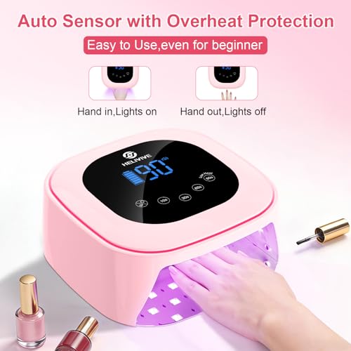 Cordless UV LED Nail Lamp, 80W Rechargeable Nail Dryer with 4 Timers, Atmosphere Light & Mirror Base, UV Light for All Gel Nails, Ideal for Training,Nail Art Practice,Home & Salon Use (Pink)