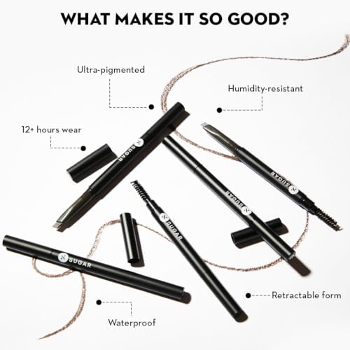 SUGAR Cosmetics Arch Arrival Brow Definer - 03 Woody Scooby (Deep Brown) Sweat & Humidity Resistant | Waterproof, Long-Lasting, 12hr coverage, built-in spoolie
