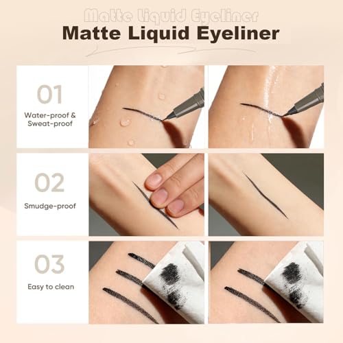 Ultra Fine Liquid Eyeliner Pencils- Slim Felt Tip for Precise Eye Lines, Waterproof, Smudge Proof & Quick-Drying, Winged Liner and Inner Corner. Long Lasting All Day Makeup, Smooth & Lightweight.