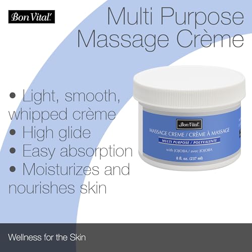 Bon Vital' Multi-Purpose Massage Creme, Professional Massage Cream with Aloe Vera to Relax Sore Muscles, Increase Circulation & Repair Dry Skin, Full Body Massage Cream, 8 Ounces (Packaging May Vary)