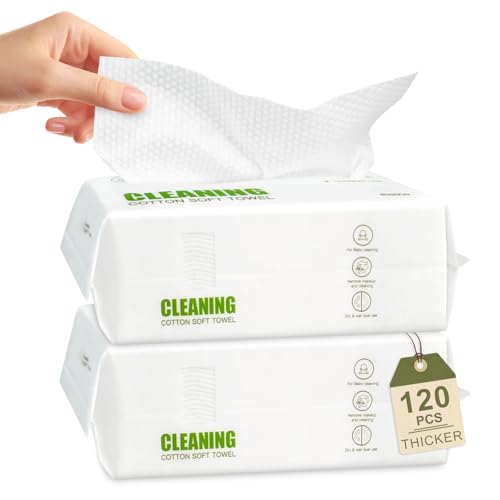 KODAMO Disposable Face Towels ? 120 Count Soft & Thick Facial Towelettes for Women & Men ? Travel-Friendly Cotton Tissue, Fresh Makeup Remover & Cleansing Cloths