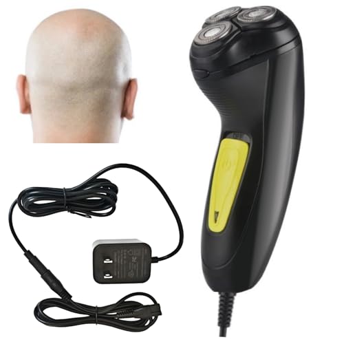 Professional Corded Electric Shaver,Self Bald Head Razor,3D Rotary Shaver for Man,Close Shave Face & Head,Pop-up Trimmer for Bold Hair Stubble Beard,12v Powerful Motor,Corded Power Supply