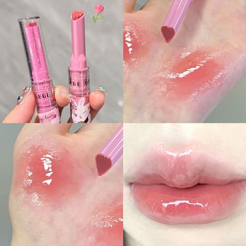 3 Colors Hydrating Lipstick Set, Sweet Heart Shape Glossy Finish Lipstick, Moisturizing Tinted Lip Balm, Long Lasting Vivid Color Lip Makeup for Girls (B)