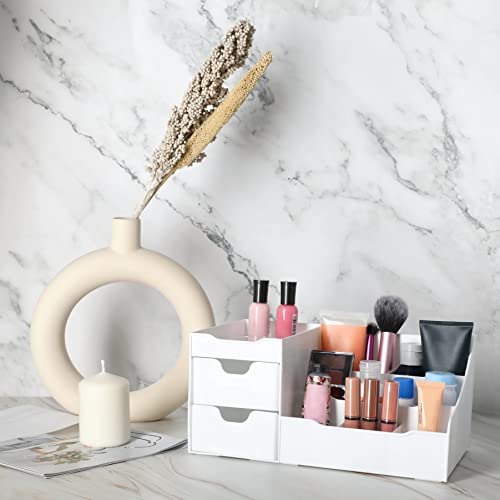 Mantello Cosmetic Storage Organizer - Sitting on Your Vanity, Bathroom Counter or Dresser - Easily Organize Your Cosmetics, Jewelry, Hair Accessories (White)