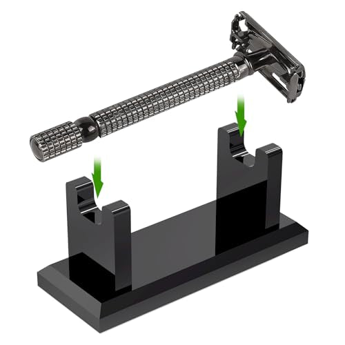 Linkidea Acrylic Men's Razor Stand, Stable Bathroom Holder for Safety Razors, Easy Clean, Compatible with Viking Blade Chief & Shaving Revolution Razors (Black)