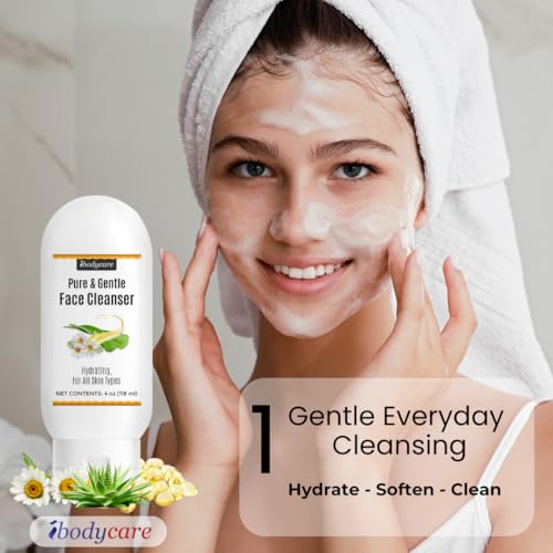 Aloe Chamomile Face Cleanser for Sensitive Skin, Sulfate Free, Paraben Free, Fragrance Free, Daily Face Wash, Gentle Natural Cleanser for Women and Men, 4 oz