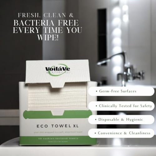 VoilaVe Disposable Face Towels -100% Cotton Biodegradable Makeup Remover Dry Wipes, Ultra Soft Lint Free Facial Cloth | Clinically Tested Eco-Friendly Towelettes For Sensitive Skin - XL 10 x 12"- 50 C