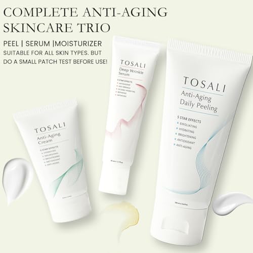 Anti Aging Skincare Set ? Daily Peeling Mask (6.8 oz), Deep Wrinkle Serum (1.7 fl oz) & Face Cream (1.7 oz) ? Hydrating, Brightening, Wrinkle Reduction & Skin Firming for All Skin Types