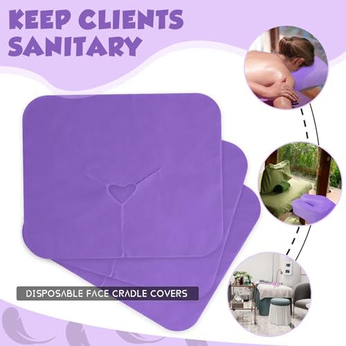 200 Pieces Disposable Face Cradle Covers Massage Headrest Covers for Massage Tables and Massage Chairs Beauty Spa Salon Bed, 11.8 x 15.7 Inches (Purple)