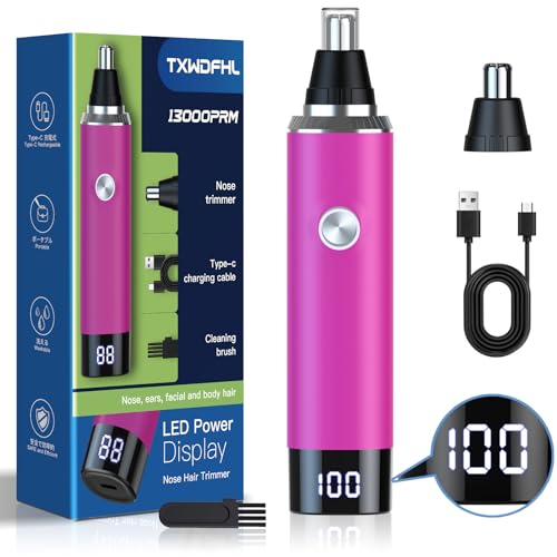 Nose Hair Trimmer for Women and Men£¬Rechargeable with LED Display,2 in 1 Painless Multifunctional Ear and Nose Trimmer with IPX7 Waterproof Dual Edge Blades-Magenta