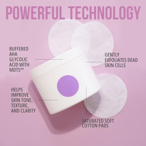 Exfoliating Glycolic Acid Pads | Anti-Aging, Smoothing, Resurfacing | Somme Institute Transport Alcohol-Free Brightening for Gentle Dirt Removal and Pore Cleansing | 50 Ct.