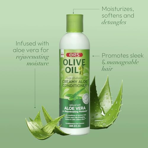ORS Olive Oil Deep Hydrating Creamy Aloe Conditioner with Aloe Vera for Rejuvenating Moisture, Super Slip Detangling, Hydrates & Adds Radiant Shine 8 Ounces (Pack of 2)