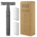 Safety Razor, Single Blade Razors for Men, with 10 Stainless Steel Double Edge Blades, Reusable Metal Blade Razor, Smooth and Close Shave, Sustainable, Plastic Free-Gun Black
