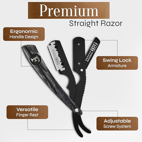Fac?n Straight Razors for Men - Professional Barber Straight Edge Razor Kit with 100 Blades, Wooden Stainless Steel Barbero Shaver for a Smooth & Precise Shave, Premium Barber Razor for Men's Shaving