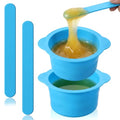 2pcs Wax Pot Liner, Non-Stick Wax Silicone Bowl with 2 Pcs Wax Spatula Sticks, Reusable Wax Pot Silicone Liner for Hair Removal, Blue