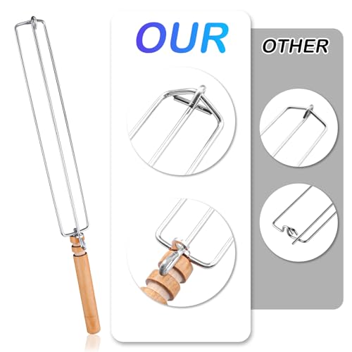Wing Rails for Grilling Chicken Wings: Outdoor Barbecue Fork, Stainless Steel Chicken Wings Grilling Rails with Wooden Handle, BBQ Grilling Tool Set for Outdoor Picnic Camping Barbecue (2 Pcs)