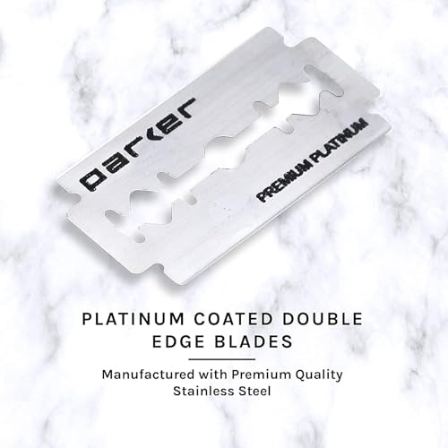 Parker 56R Heavyweight Double Edge Safety Razor with 5 Parker Premium Platinum Stainless Steel Razor Blades ? Classic 3 Piece Design (Graphite)