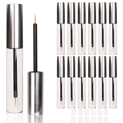 COSIDEA 12PCS Empty plastic Matte Silver 10ml Eyeliner tubes packing Vials Bottle Containe Eyeliner Brush Applicator for DIY Eyelash Growth Oil