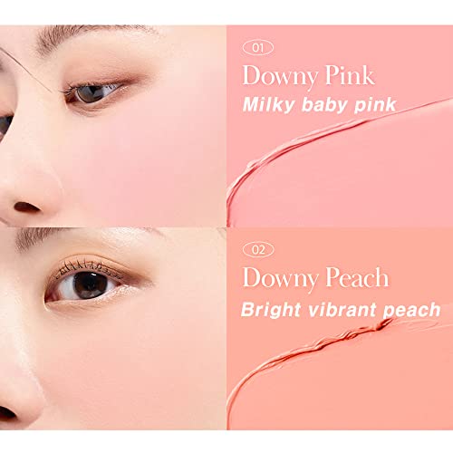 BBIA Ready To Wear Downy Cheek Cream Blush 2P Set (01 DOWNY PINK + 02 DOWNY PEACH) / Blendable and Lightweight Cheek Makeup, Highly Pigmented with Long Wearing Formula