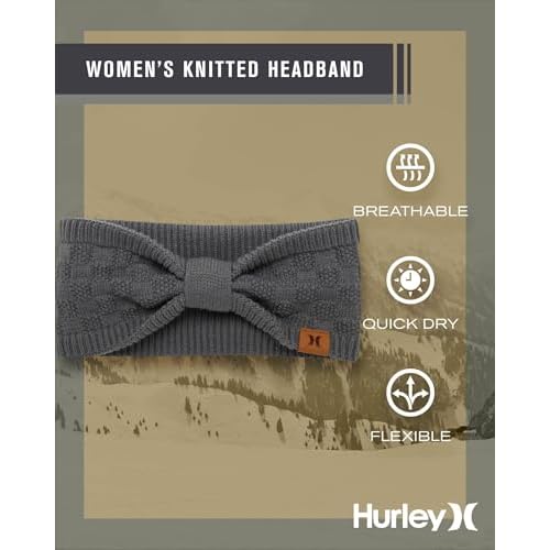Hurley Women's Topanga Headband - One Sized Soft Novelty Knit Headbands for Women - Cute Hair Band and Womens Accessories, Charcoal Heather
