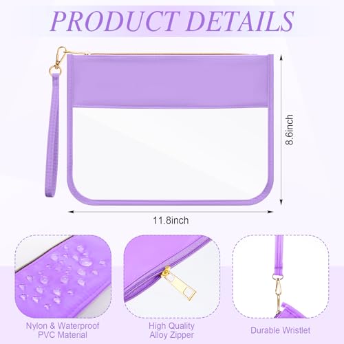 Sweetude 24 Pcs Clear Makeup Bags with Wristlet Bag DIY Chenille Letter Bag Bulk Waterproof Toiletry Bag Flat Preppy Nylon Clear Zipper Pouches Snack Organizer for Women