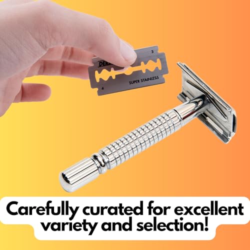 GENTS Double Edge Safety Razor Blades - 80 Premium Platinum Coated Blades + Styptic Powder & Leather Case - Men¡¯s Wet Shaving Kit