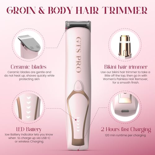 Bikini Trimmer for Women Pubic Hair: 2 in 1 Electric Razors for Women - IPX7 Waterproof Lady Shaver for Travel & Home Use (Black-Silver)