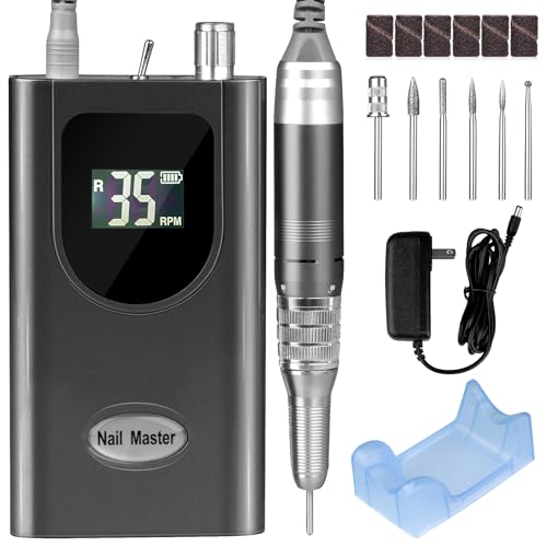 Professional Nail Drill Machine, HoMove 35000RPM Portable Nail Drills, Rechargeable Efile Nails Drill, Low Heat Electric Nail File for Acrylic Gel Nails£¨Grey£©