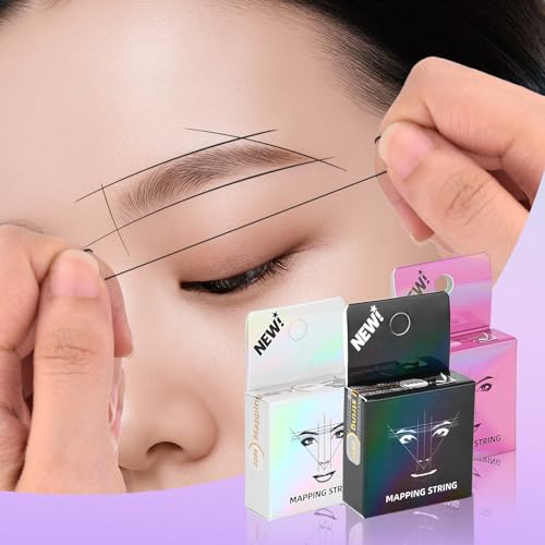 ATOMUS Eyebrow Mapping String 3 Pack Pre-inked 20m(65.6ft) Microblading String for Brow Marking 3 Colors Black White Pink Measuring String for Eyebrow Makeup