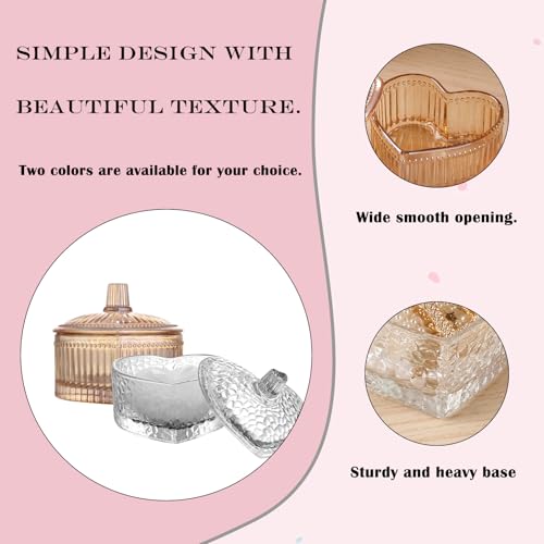Dusting Powder Container with Velour Puff Cute Heart Shaped Body Powder Jar with Reusable and Washable Puff Clear Amber Glass Makeup Holder for Women