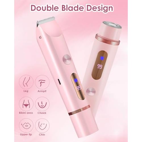 Bikini Trimmer for Women, 2-in-1 Women Electric Shaver, Type-C Rechargeable Pubic Hair Shaver Wet & Dry Waterproof, Dual Head Body Hair Remover for Sensitive Skin?