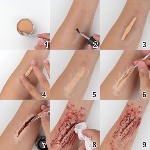 Bowitzki Halloween Makeup Kit Special Effect sfx Makeup,Liquid Latex+Scab Blood+Spray Blood+6 Colors Oil Based Face Paint+SFX bruise wheel+Skin Wax+Stipple Sponges+Latex free Sponges+Spatula+Brushes